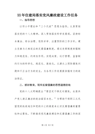 2024年住建局落实党风廉政建设工作任务
