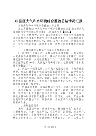 2024年县区大气和水环境综合整治总结情况汇报