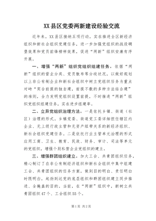2024年县区党委两新建设经验交流