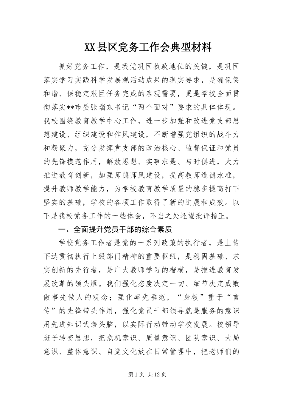 2024年县区党务工作会典型材料_第1页