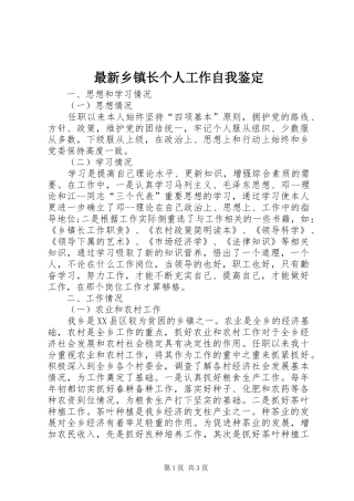 2024年最新乡镇长个人工作自我鉴定