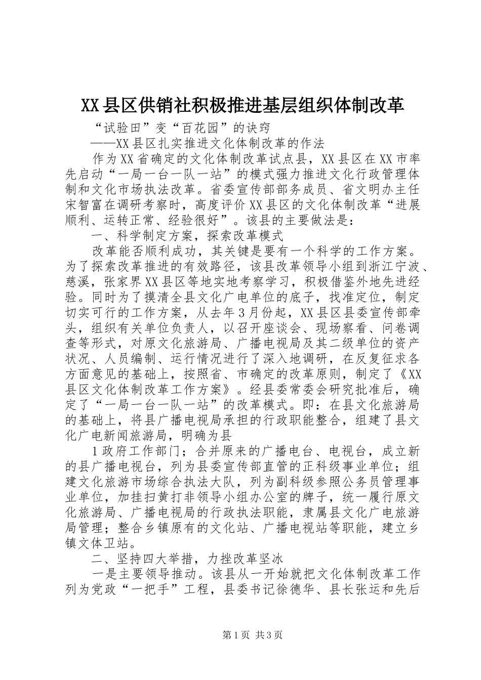 2024年县区供销社积极推进基层组织体制改革_第1页