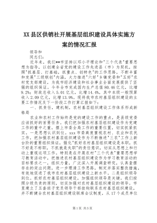 2024年县区供销社开展基层组织建设具体实施方案的情况汇报