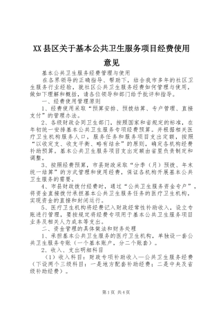 2024年县区关于基本公共卫生服务项目经费使用意见