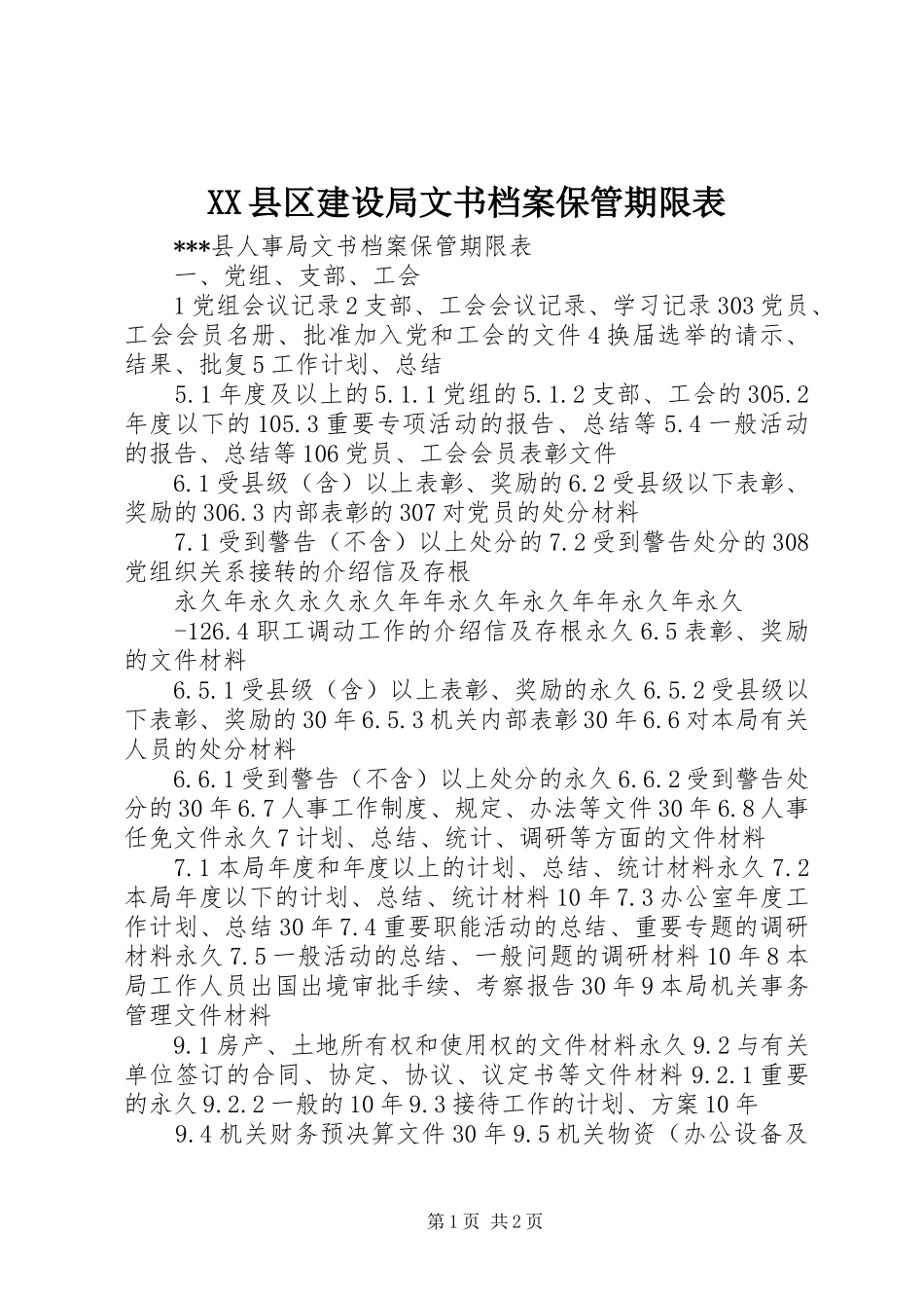 2024年县区建设局文书档案保管期限表_第1页
