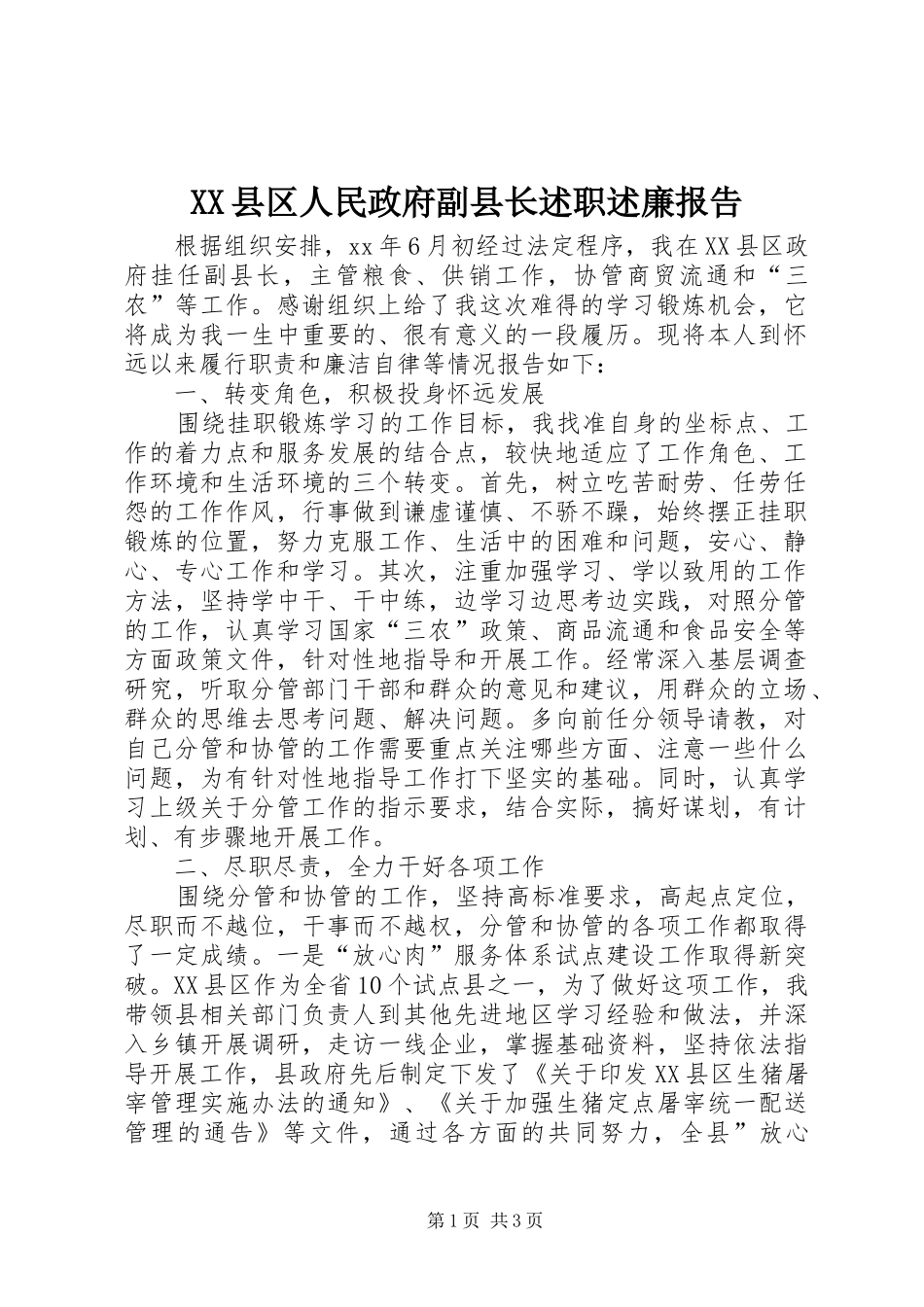 2024年县区人民政府副县长述职述廉报告_第1页