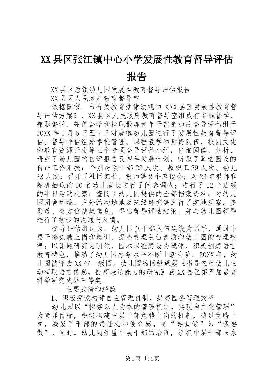 2024年县区张江镇中心小学发展性教育督导评估报告_第1页