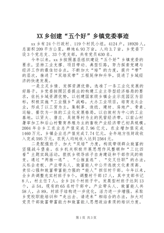 2024年乡创建五个好乡镇党委事迹