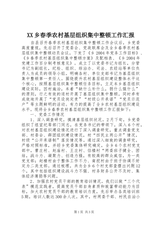 2024年乡春季农村基层组织集中整顿工作汇报