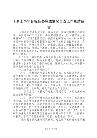 2024年乡上半年目标任务完成情况自查工作总结范文