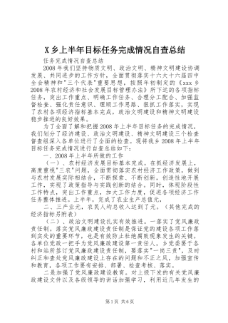2024年乡上半年目标任务完成情况自查总结