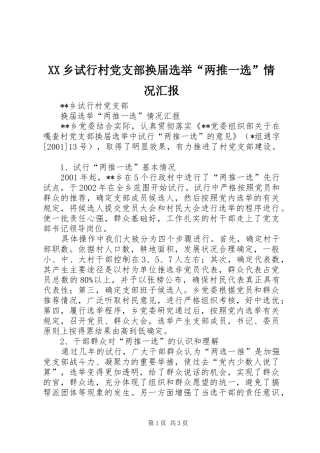 2024年乡试行村党支部换届选举两推一选情况汇报