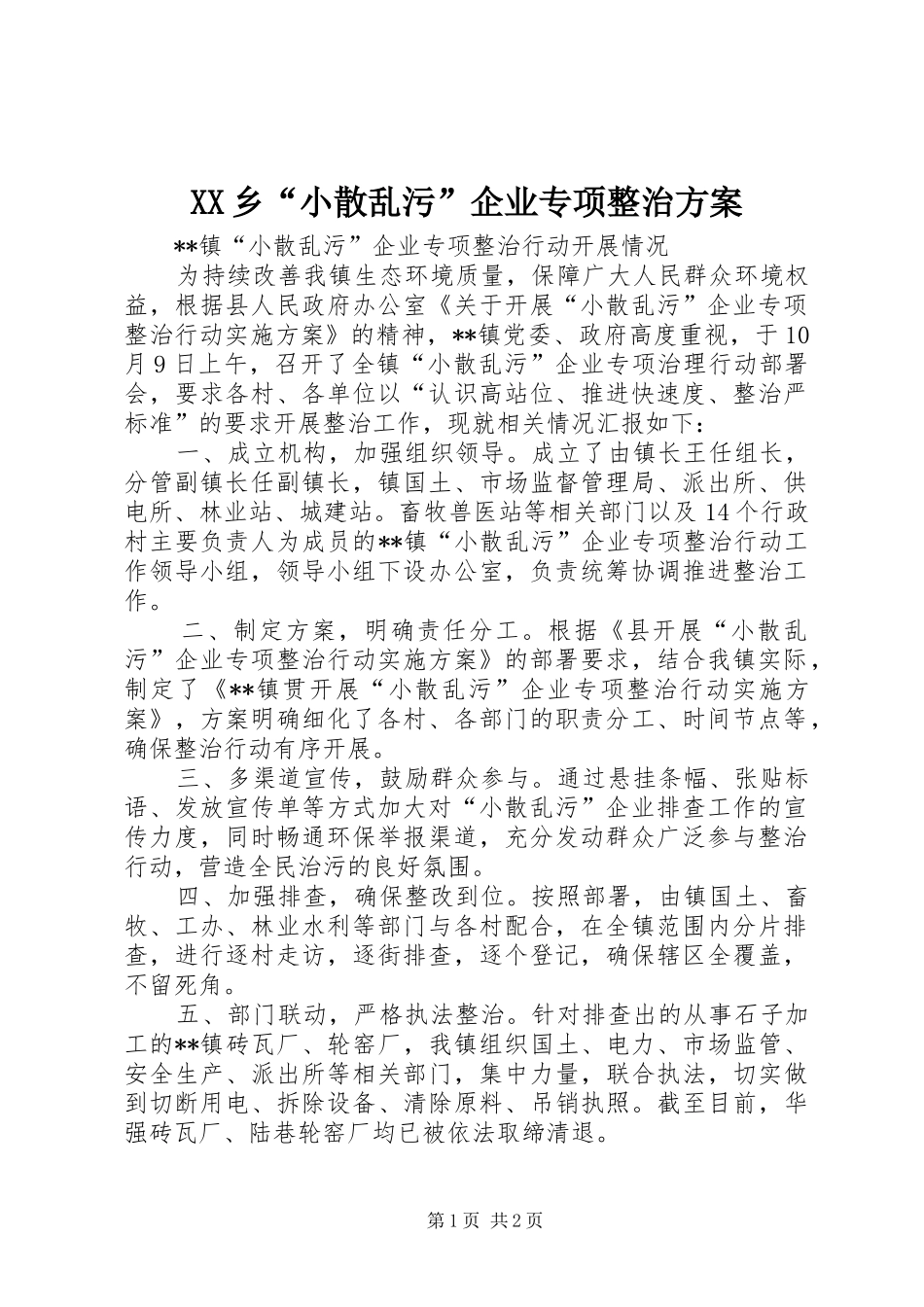 2024年乡小散乱污企业专项整治方案_第1页