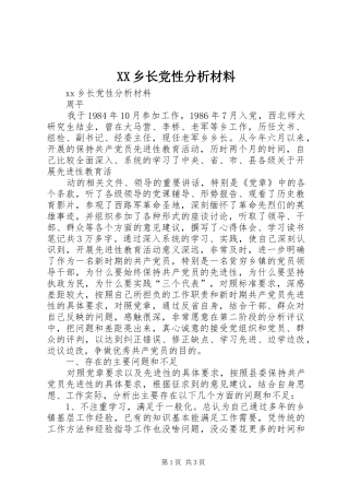 2024年乡长党性分析材料