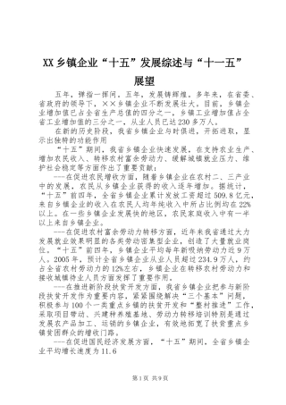 2024年乡镇企业十五发展综述与十一五展望