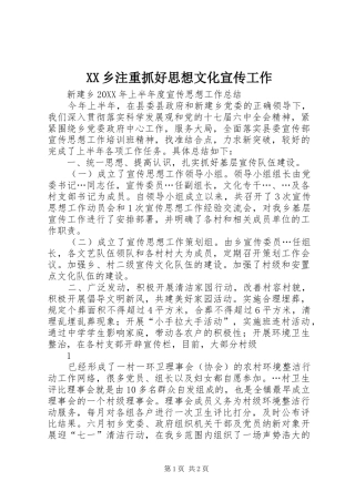 2024年乡注重抓好思想文化宣传工作