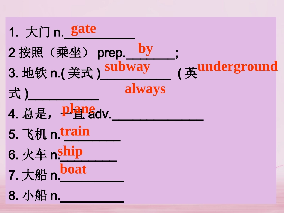 七年级英语下册 Unit 5 Our school life Topic 1 I usually come to school by subway Section A同步课件 （新版）仁爱版-（新版）仁爱级下册英语课件_第2页