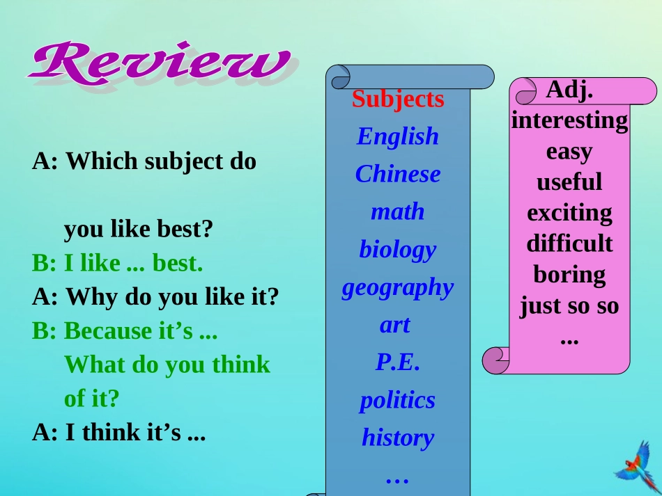 七年级英语下册 Unit 5 Our School Life Topic 3 My school life is very interesting Section C参考课件 （新版）仁爱版-（新版）仁爱级下册英语课件_第2页