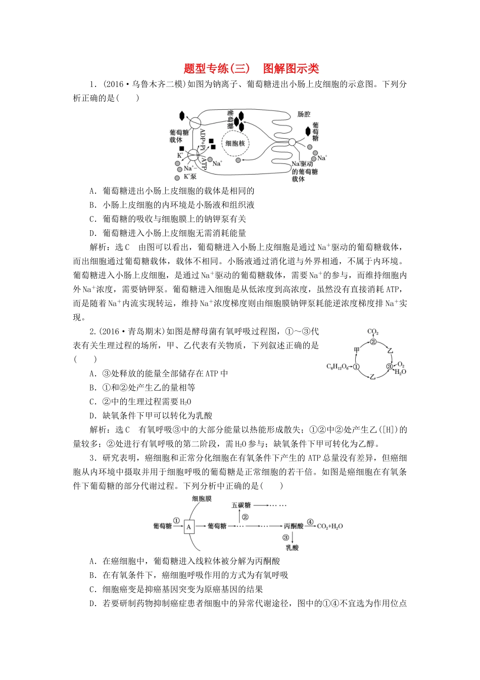 高考生物二轮复习 题型专练（三）图解图示类-人教版高三生物试题_第1页