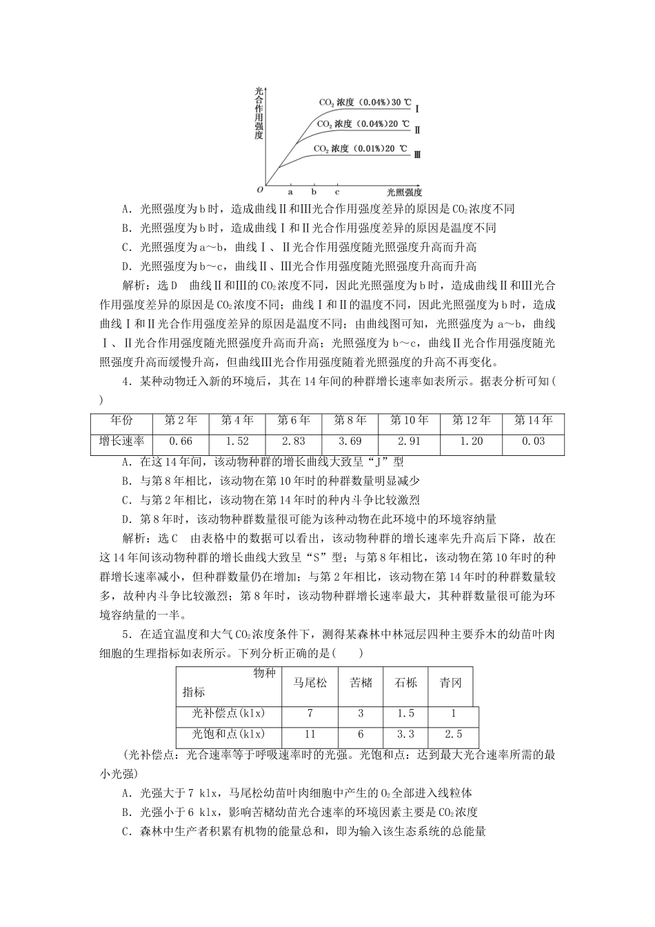 高考生物二轮复习 题型专练（四）坐标曲线、数据表格及直方图类-人教版高三生物试题_第2页