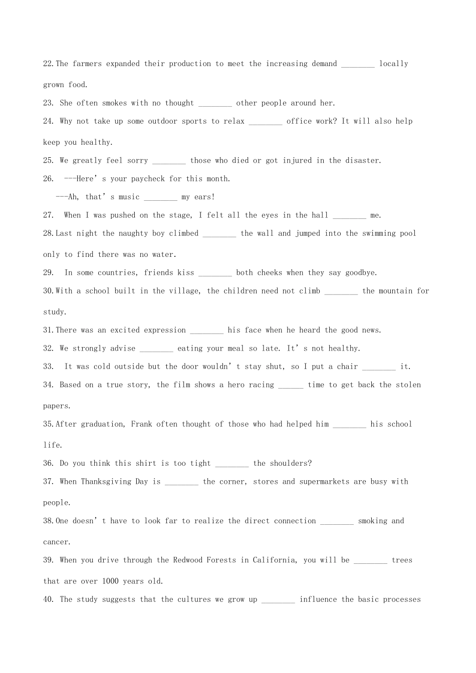 高考英语二轮复习 语法填空专项练习 专题10 介词（含解析）-人教版高三英语试题_第2页