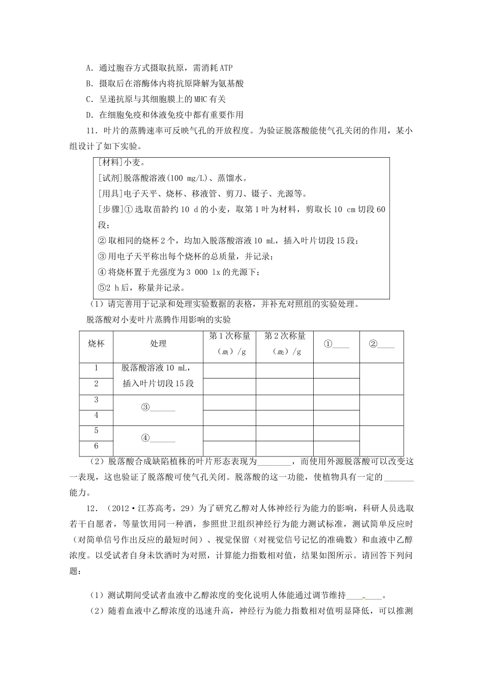 高考生物二轮复习 专题六 个体的稳态与调节专题升级训练卷_第3页