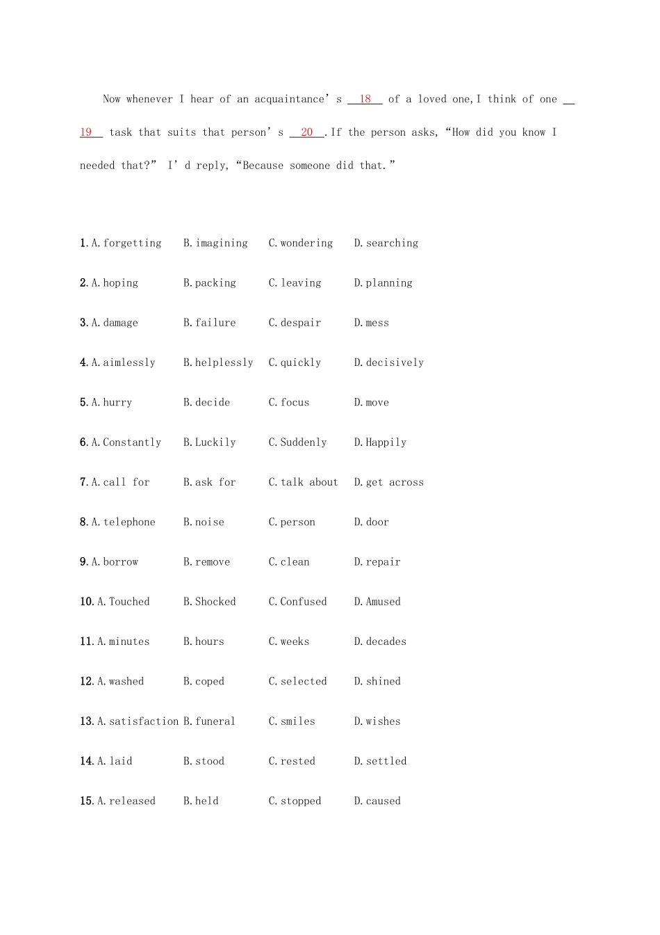 高考英语三轮复习 题型突破练 完形填空双题限时练2-人教版高三英语试题_第2页