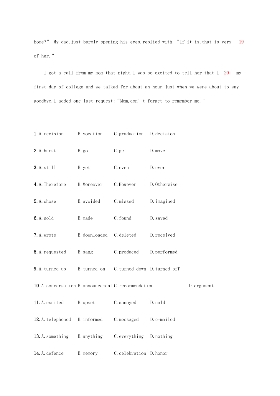 高考英语三轮复习 题型突破练 完形填空双题限时练3-人教版高三英语试题_第2页