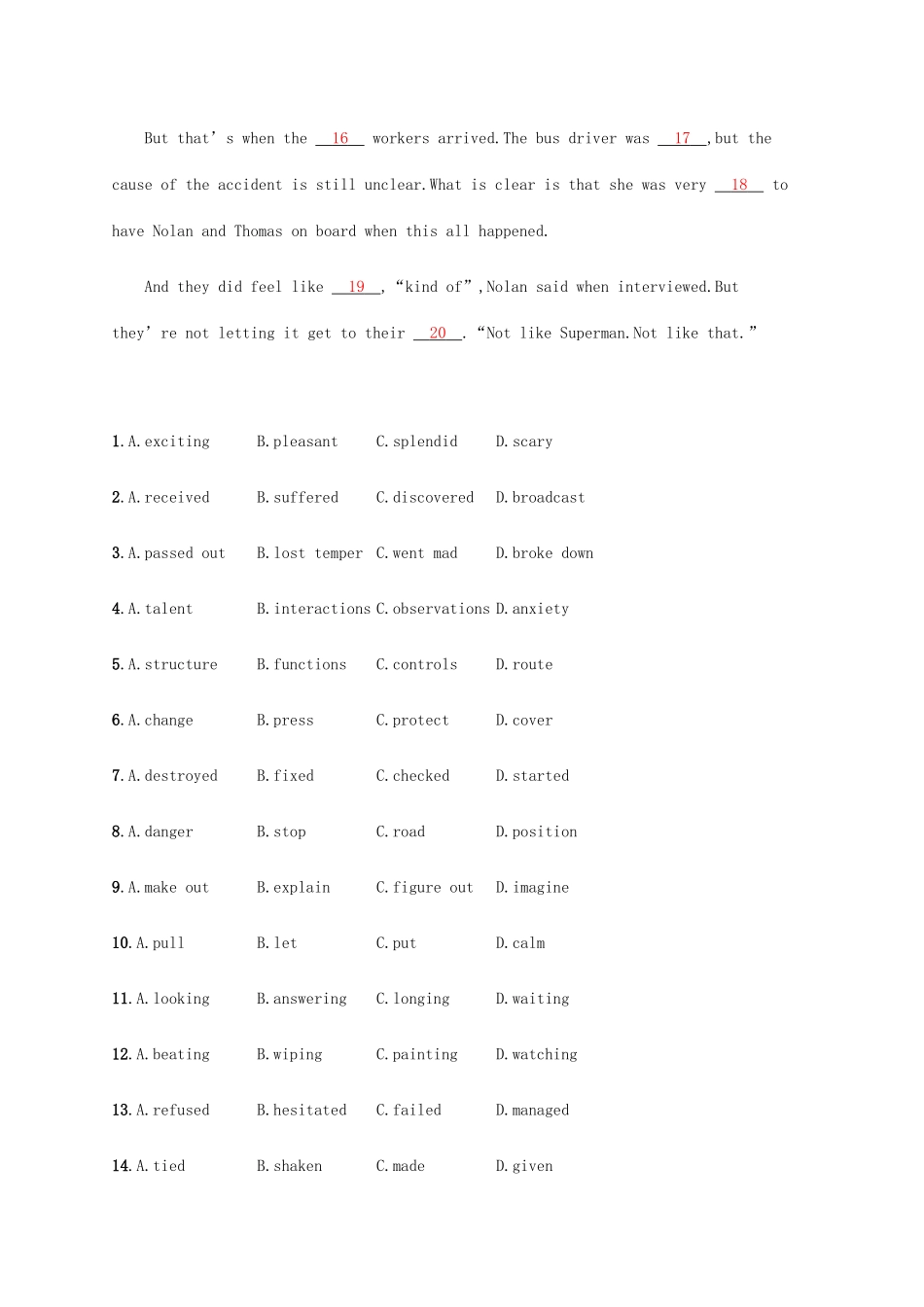 高考英语三轮复习 题型突破练 完形填空双题限时练6-人教版高三英语试题_第2页