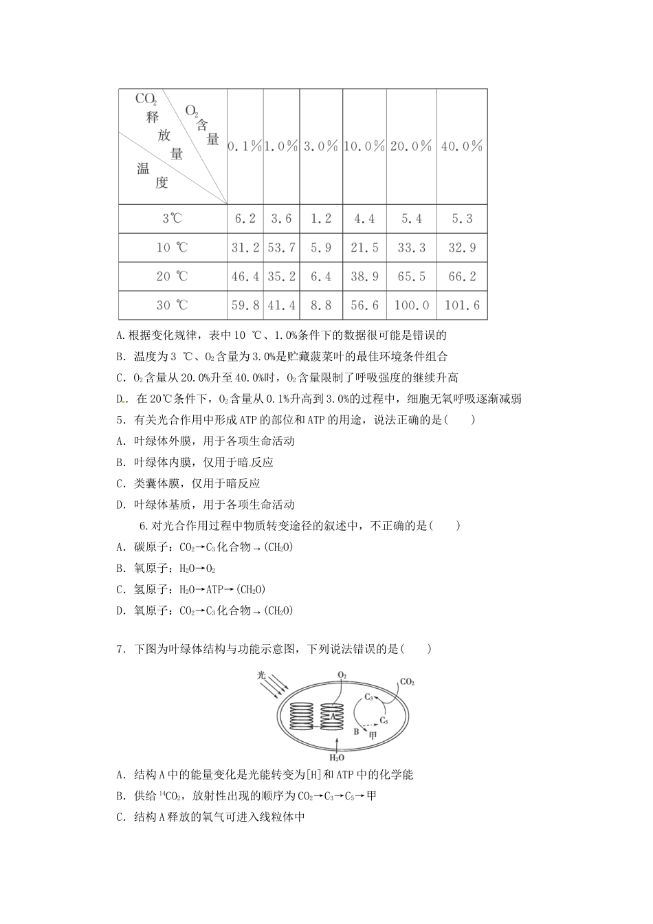 高三二轮复习 细胞的代谢1测试题_第2页