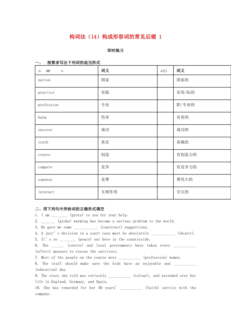 高考英语一轮复习 构词法（14）构成形容词的常见后缀1-人教版高三英语试题_第1页