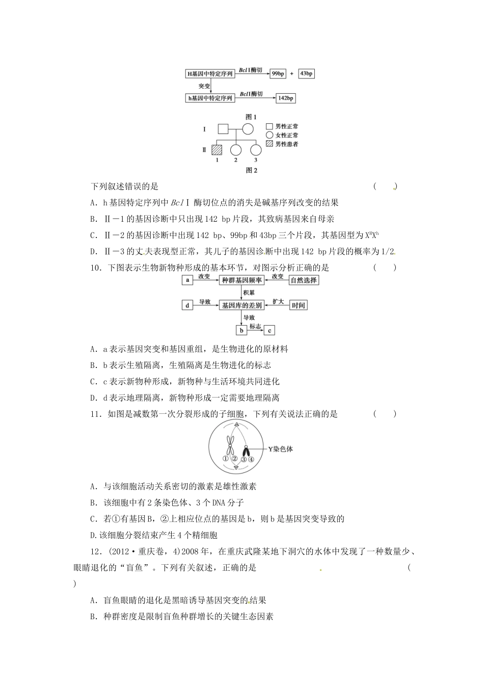高三生物二轮测试题 遗传的分子基础、变异、进化 新人教版必修1 _第3页