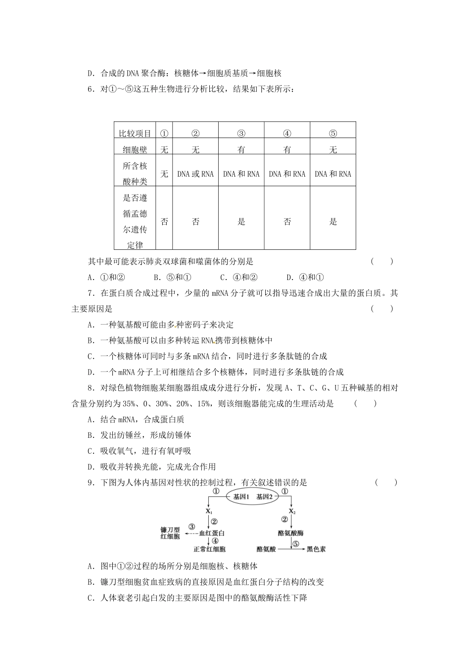 高三生物二轮测试题 遗传的物质基础 新人教版必修1 _第2页