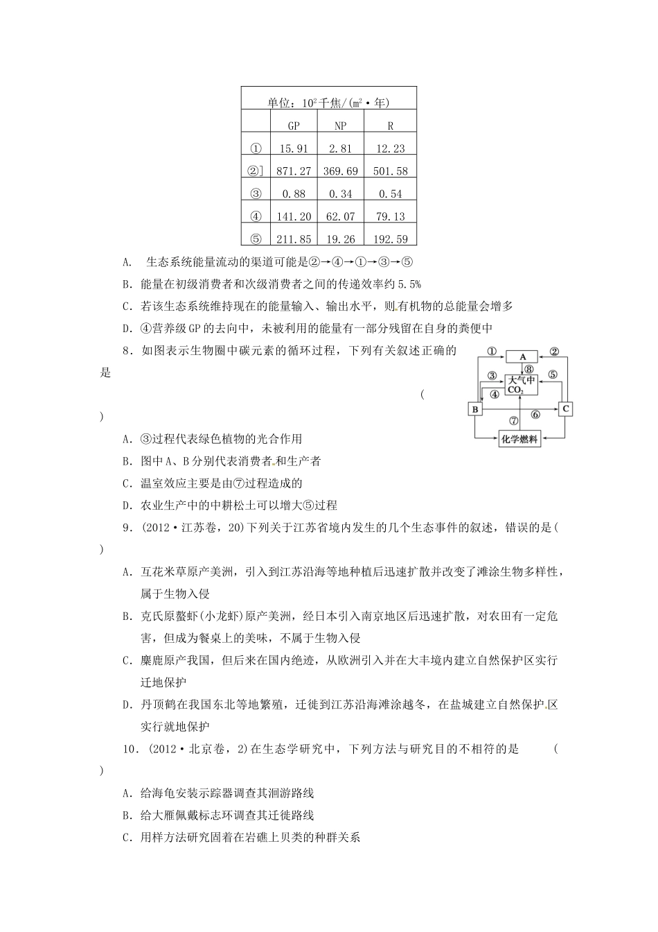 高三生物二轮测试题 种群、群落 新人教版必修1 _第3页