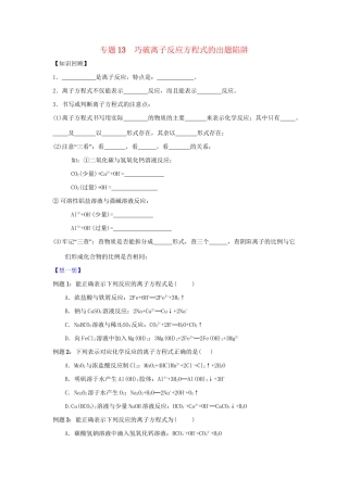 高二化学 专题13 巧破离子反应方程式的出题陷阱暑假作业（含解析）-人教版高二化学试题