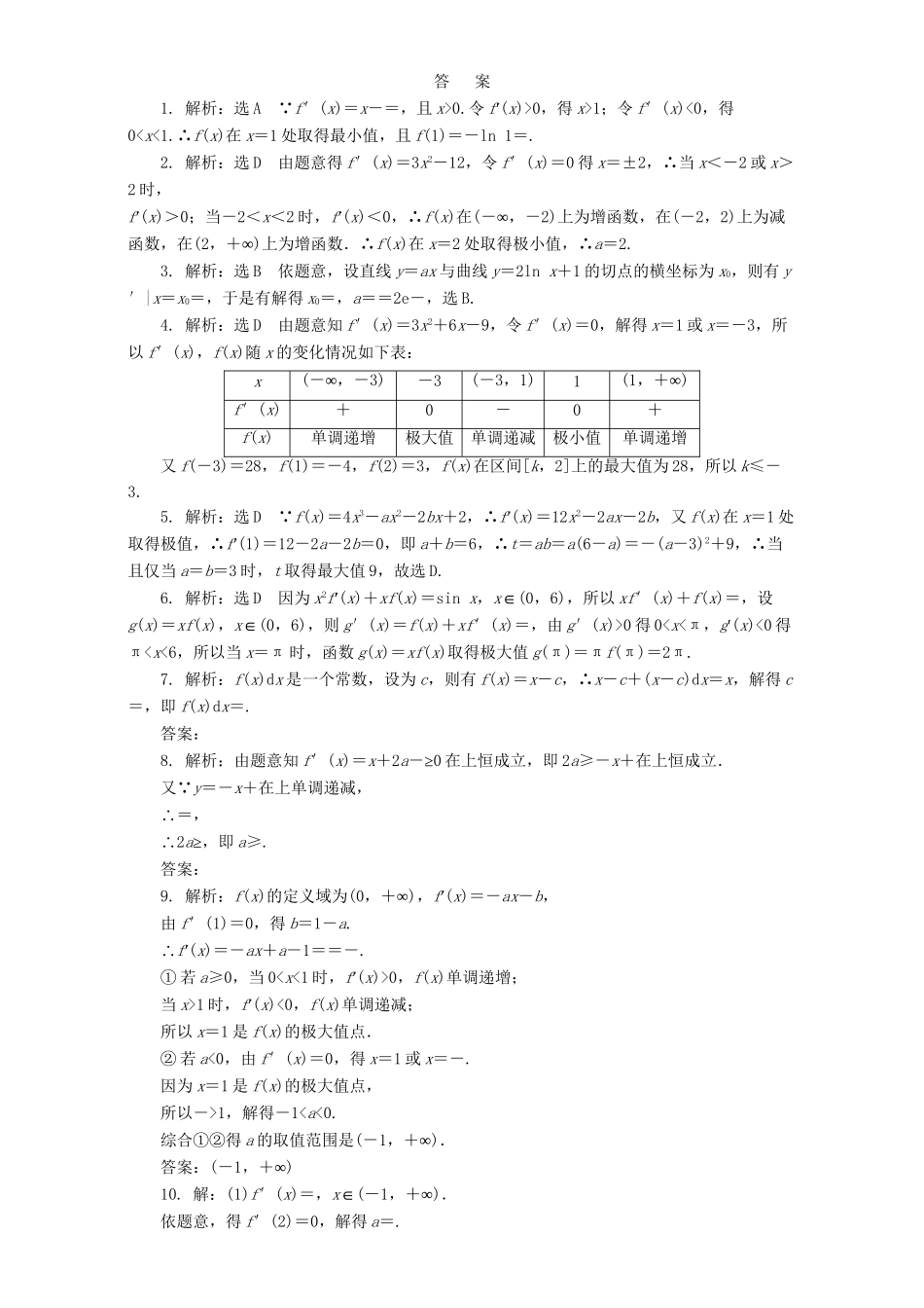 高三数学二轮复习 第一部分 重点保分题 专题检测（十）导数的简单应用 理-人教版高三数学试题_第2页
