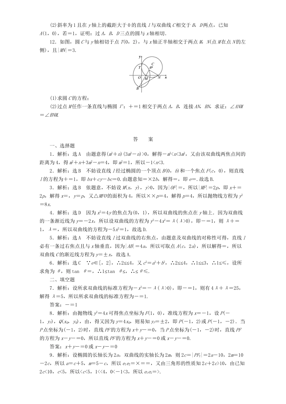 高三数学二轮复习 第一部分 重点保分题 专题检测（十七）圆锥曲线的方程与性质 理-人教版高三数学试题_第2页