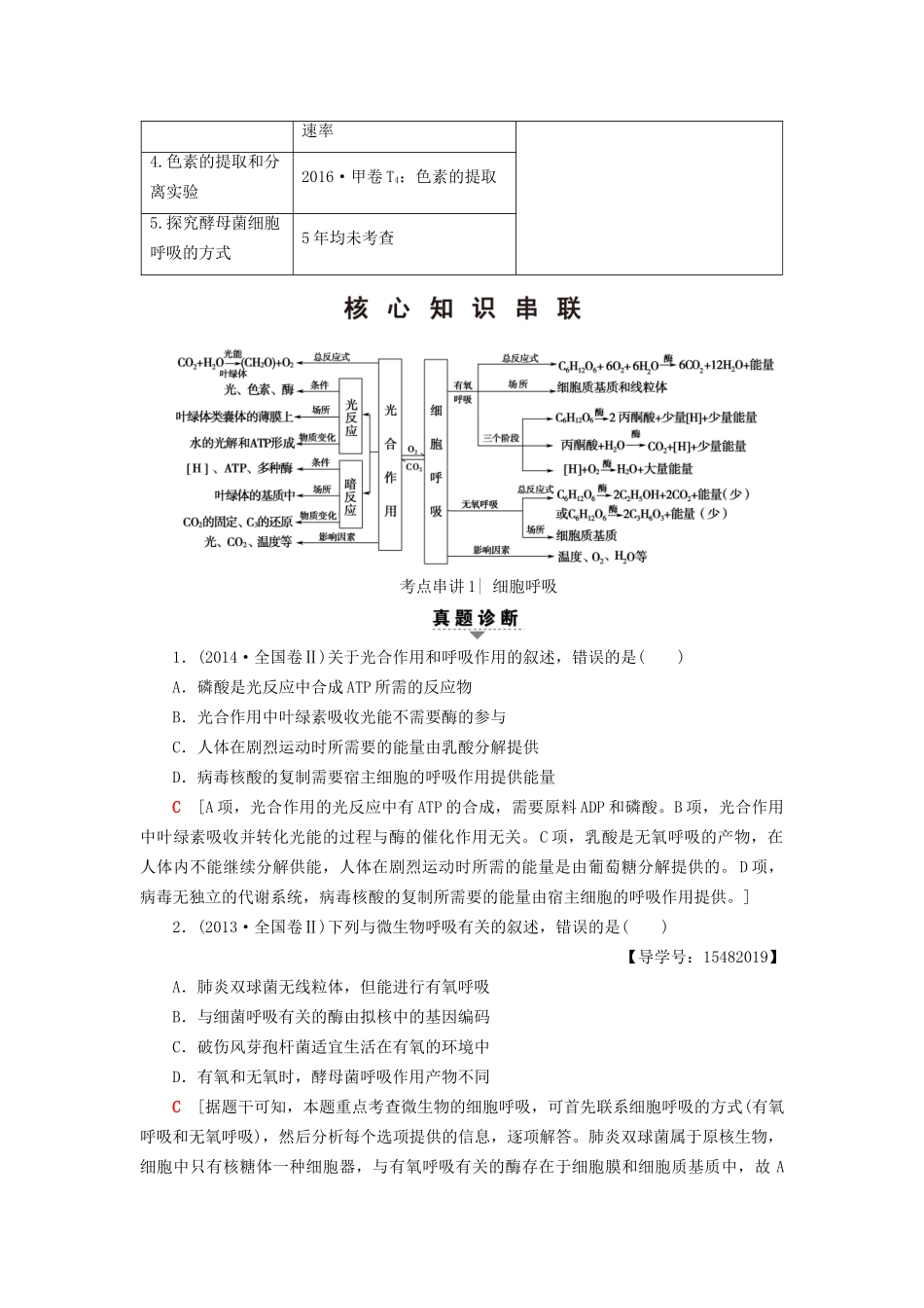 高考生物二轮复习 第1部分 板块1 代谢 专题4 光合作用和细胞呼吸-人教版高三生物试题_第2页