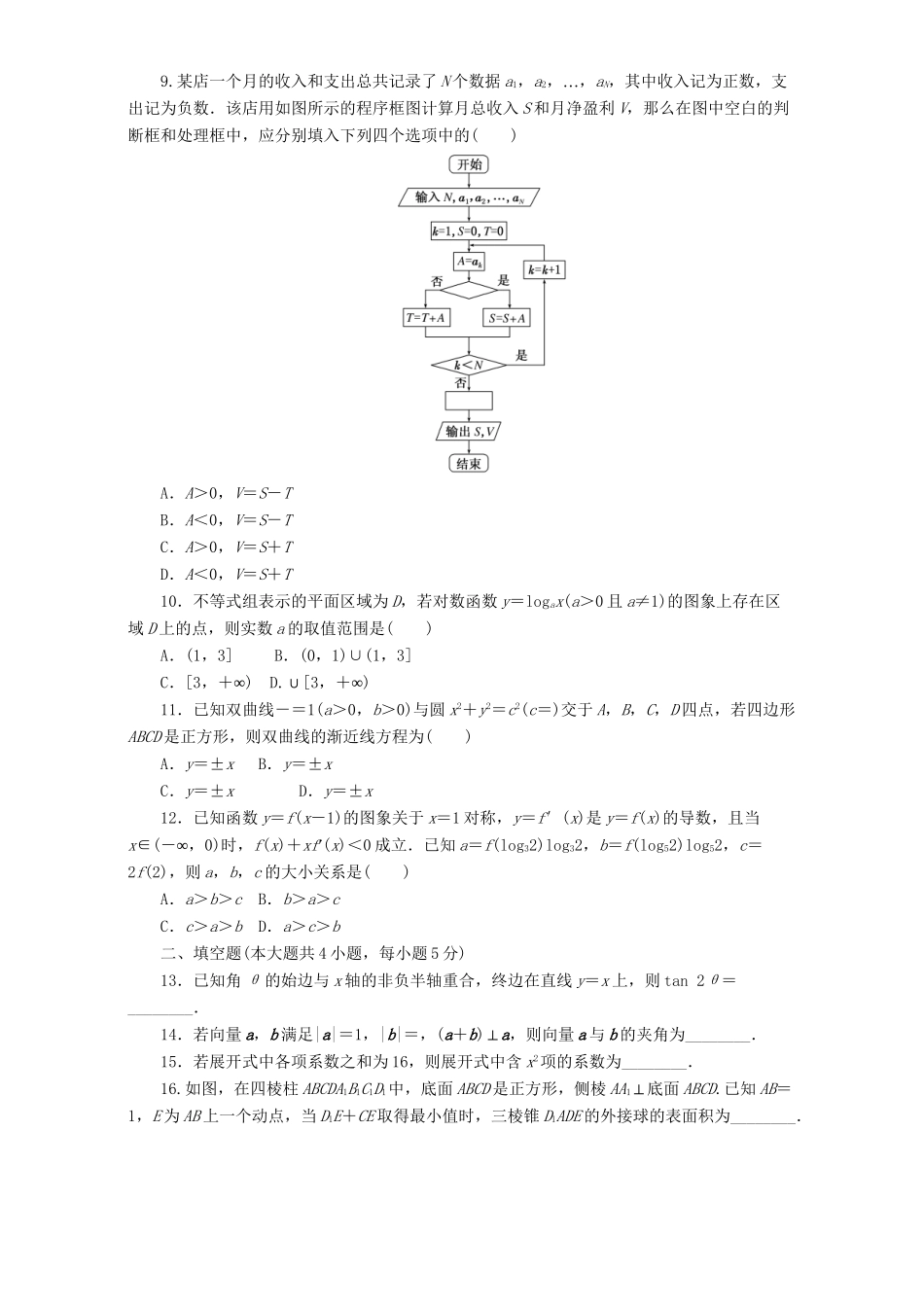 高三数学二轮复习 课余自主加餐训练“124”限时提速练（二）理-人教版高三数学试题_第2页