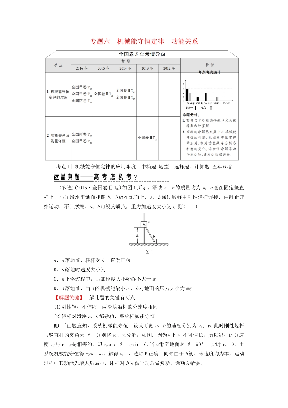 高三物理二轮复习 第1部分 专题突破篇 专题6 机械能守恒定律 功能关系用书-人教版高三物理试题_第1页