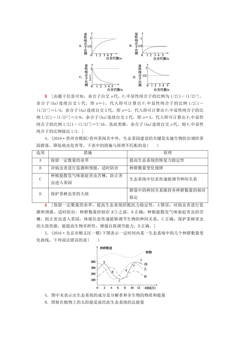 高考生物二轮复习 热点题型专练3 曲线、柱形图及表格类-人教版高三生物试题_第2页
