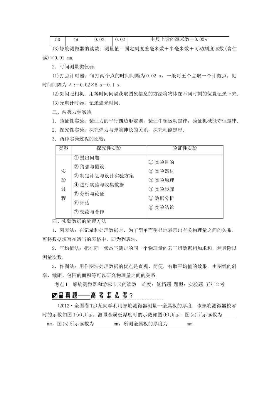 高三物理二轮复习 第1部分 专题突破篇 专题13 力学实验用书-人教版高三物理试题_第2页
