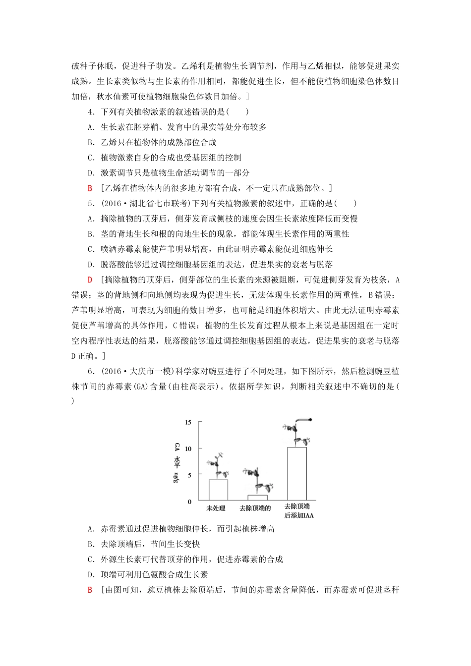 高考生物二轮复习 专题限时集训11 第1部分 板块3 专题11 植物的激素调节-人教版高三生物试题_第2页