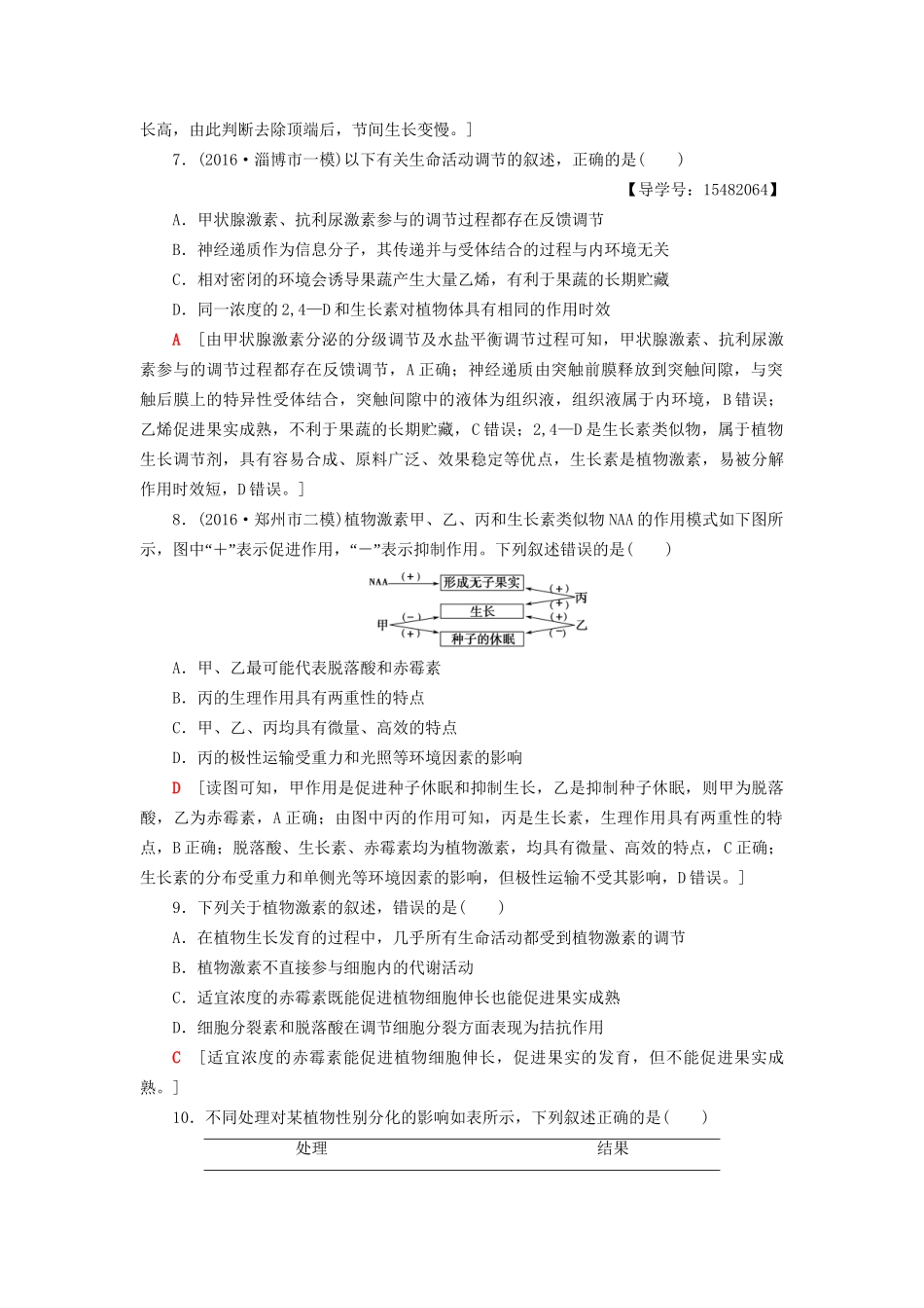高考生物二轮复习 专题限时集训11 第1部分 板块3 专题11 植物的激素调节-人教版高三生物试题_第3页