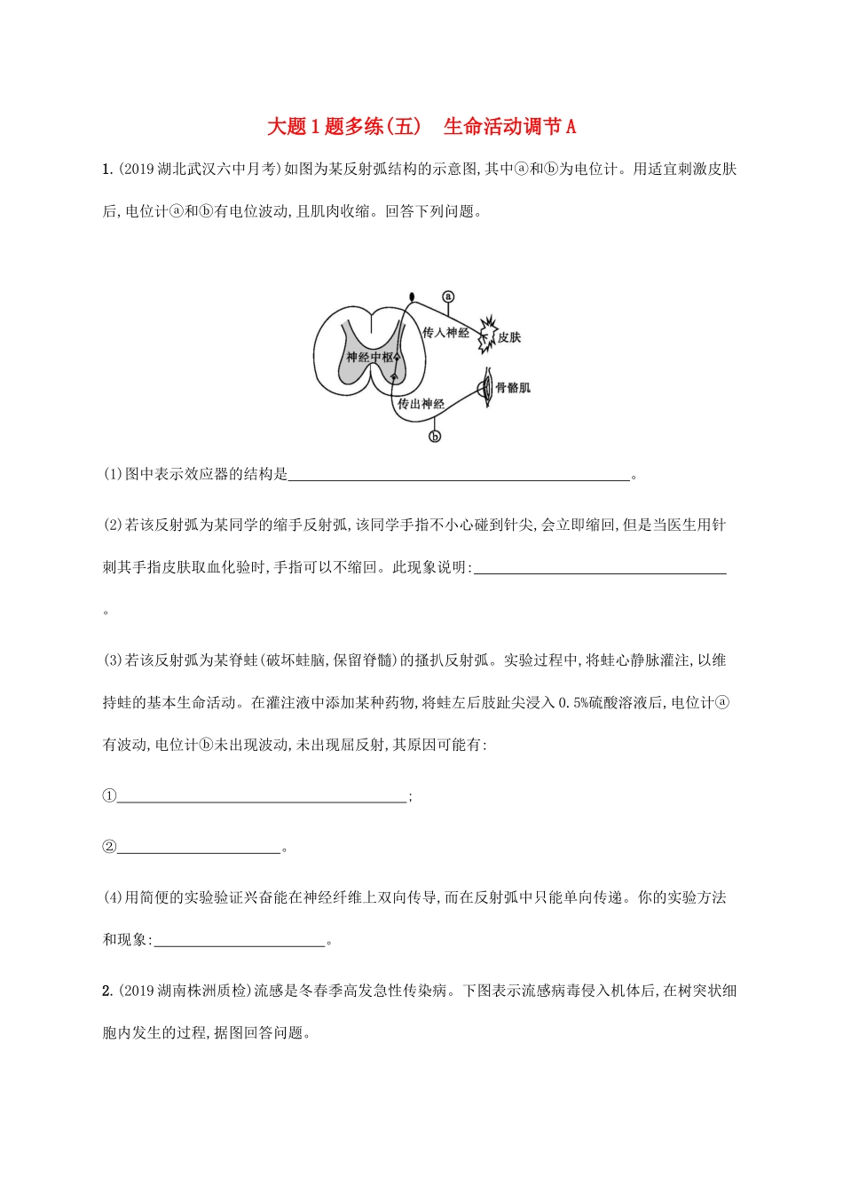 高考生物三轮冲刺 大题1题多练（五）生命活动调节A（含解析）-人教版高三生物试题_第1页