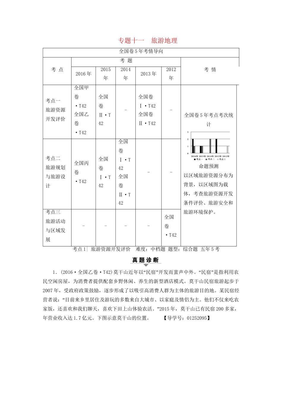 高考地理二轮复习 第2部分 专题11 旅游地理-人教版高三地理试题_第1页