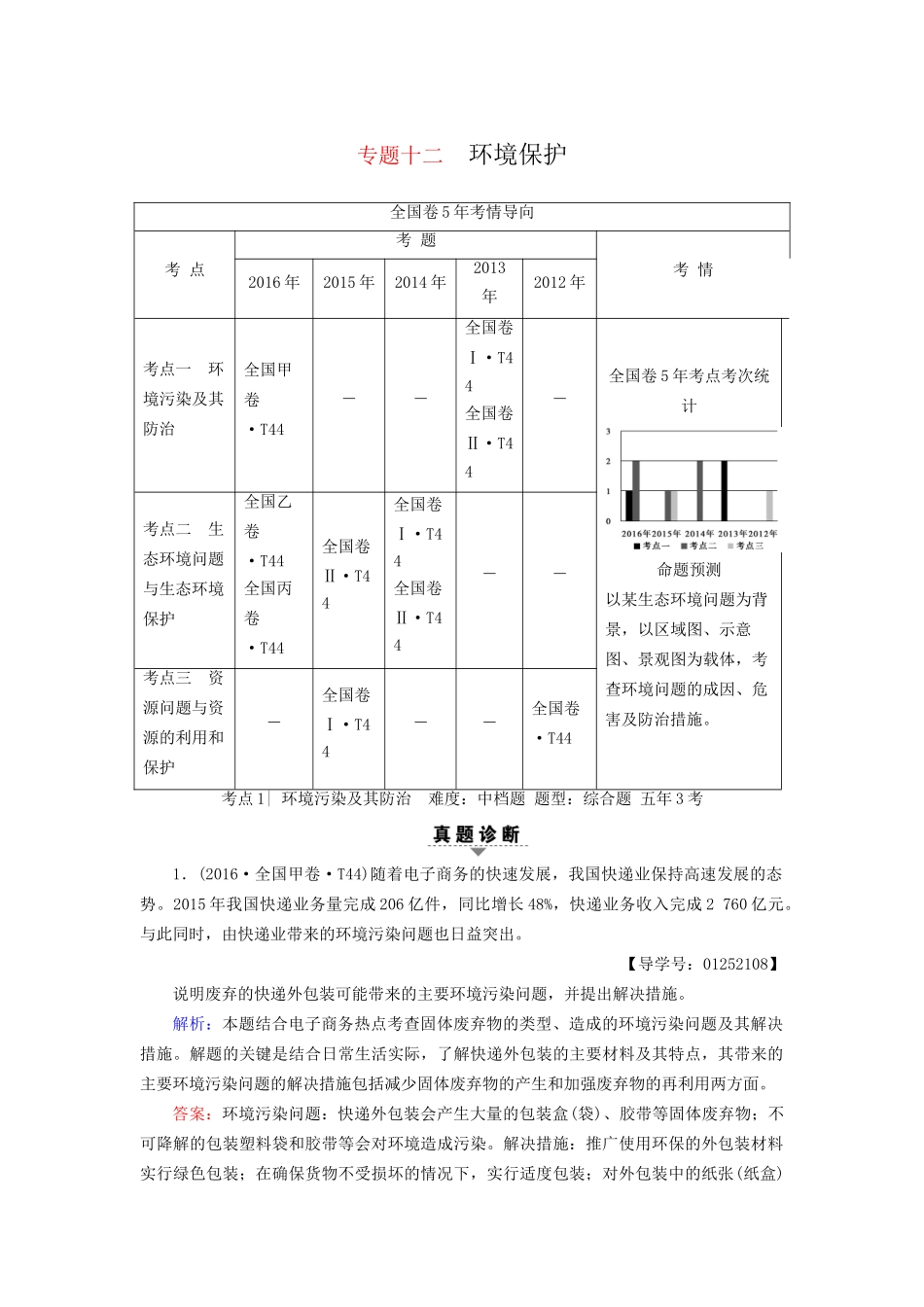 高考地理二轮复习 第2部分 专题12 环境保护-人教版高三地理试题_第1页