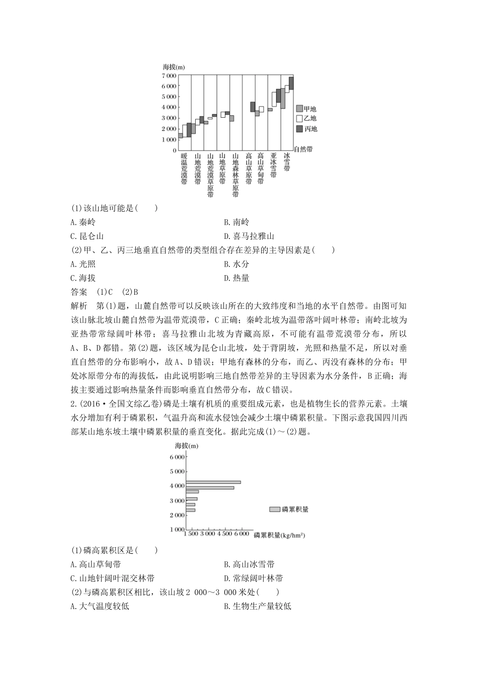 高考地理三轮冲刺 考前3个月 专题三 自然地理事象的空间分布和原理 必考点8 自然地理事象的垂直分布规律-人教版高三地理试题_第3页