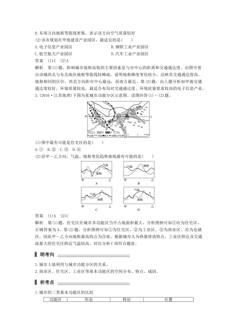 高考地理三轮冲刺 考前3个月 专题五 人类产业活动 必考点19 城市功能分区-人教版高三地理试题_第2页