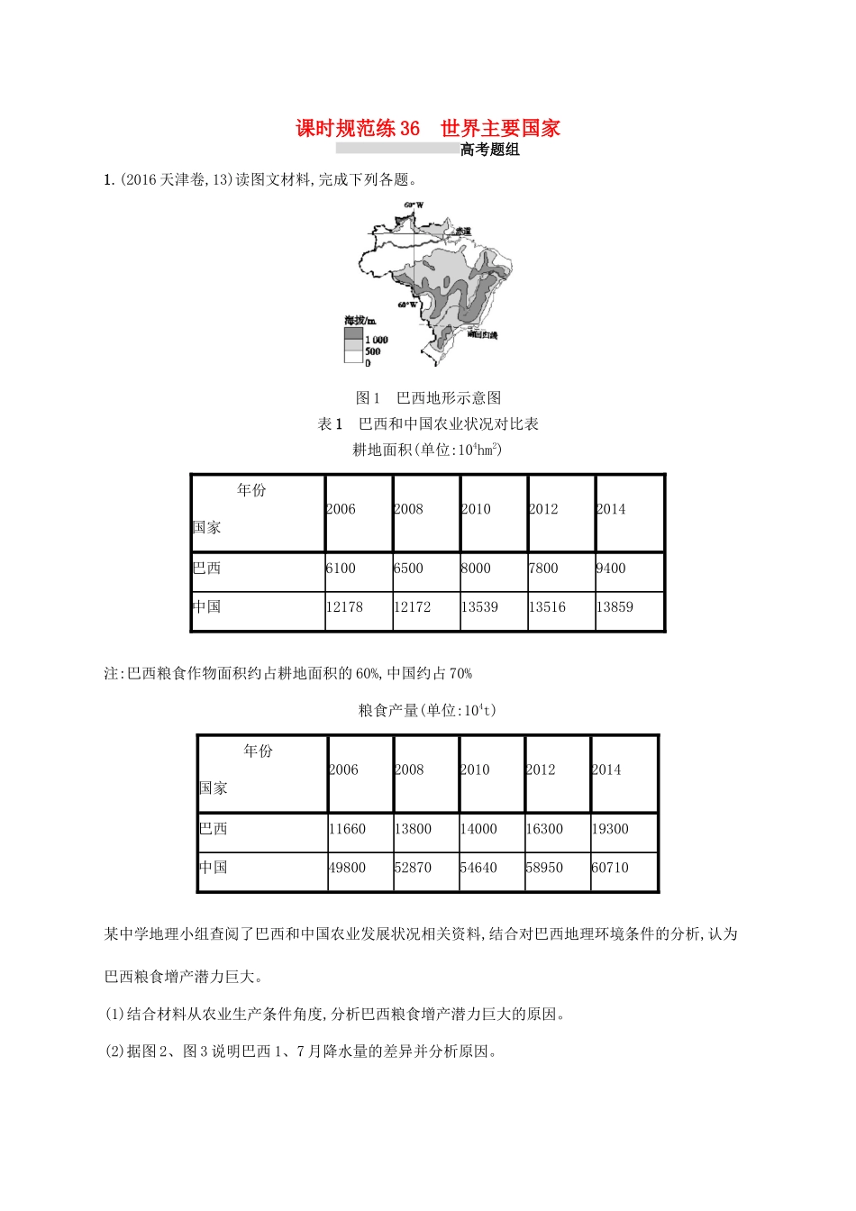 高考地理总复习 第十八章 世界地理 课时规范练36 世界主要国家-人教版高三地理试题_第1页